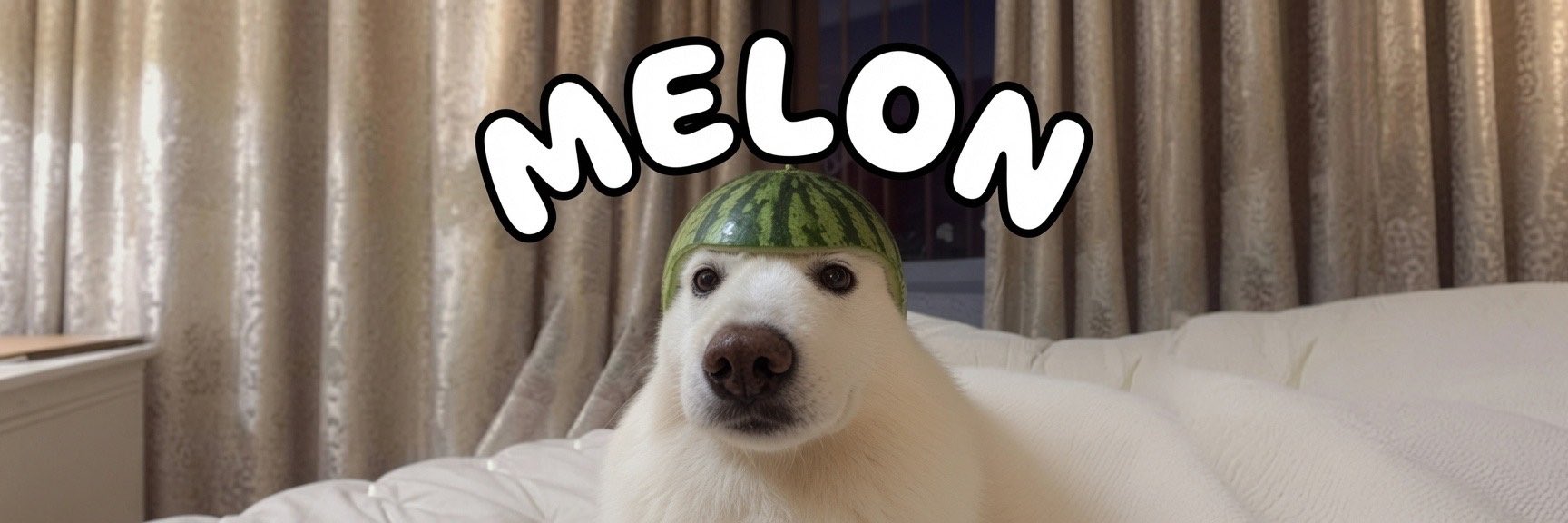 Melon Dog wearing a watermelon